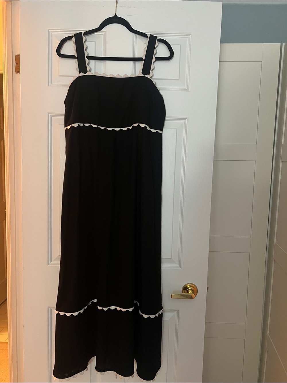 Cynthia Rowley Black Maxi Dress with White Scallop Trim